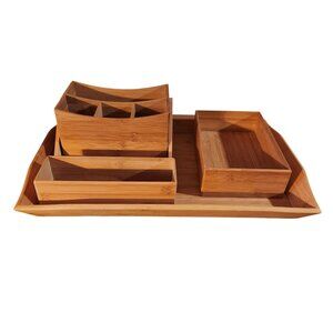Handcrafted Bamboo Organizer Set With Multiple Compartments